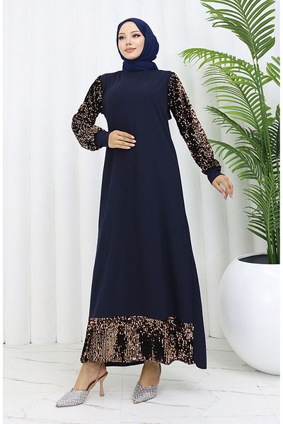 sefamerve Βραδινό φόρεμα με παγιέτες Navy Blue - 0305-02