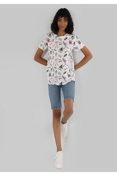Colin's Tricou alb cu mânecă scurtă pentru femei, cu gât rotund, cu croiala normală