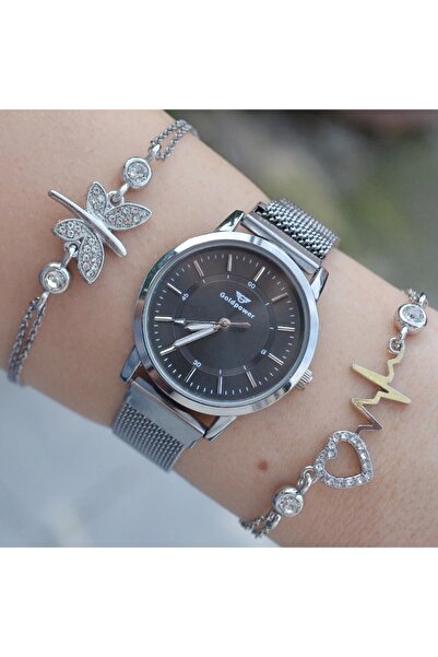 istanbul form Silver Hasır Mıknatıslı Kordon Kadın Saat Kombini 3173