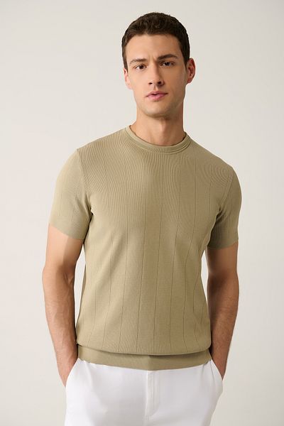 Avva Men's Mink Crew Neck Openwork Knitwear T-Shirt A41Y5058