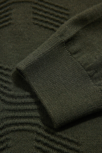 W Collection KHAKI BICYCLE COLLAR LONG SLEEVE SWEATER