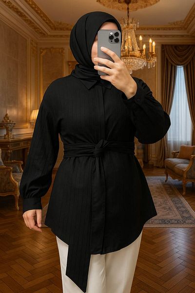 Butik Cămașă Hijab detaliată cu brâu pentru femei
