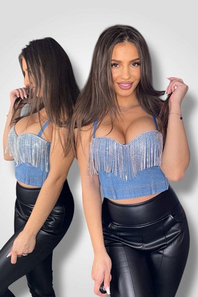 BOMBFIT Diamond Dream Denim Corset, Reinforced cups with push-up effect