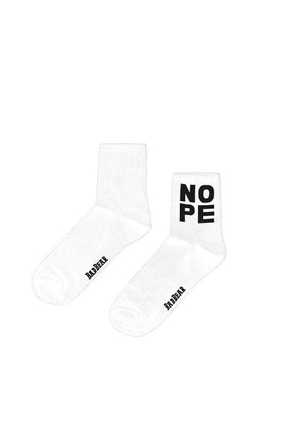 Bad Bear Nope Tall White Printed Unisex Socks