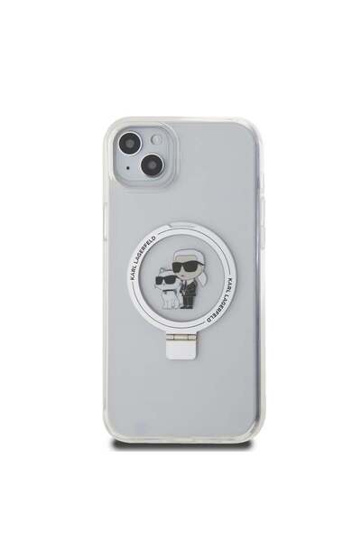 Karl Lagerfeld Husă pentru iPhone 15 Plus, Husă rigidă cu inel și suport MagSafe, Karl Lagerfeld - Albă