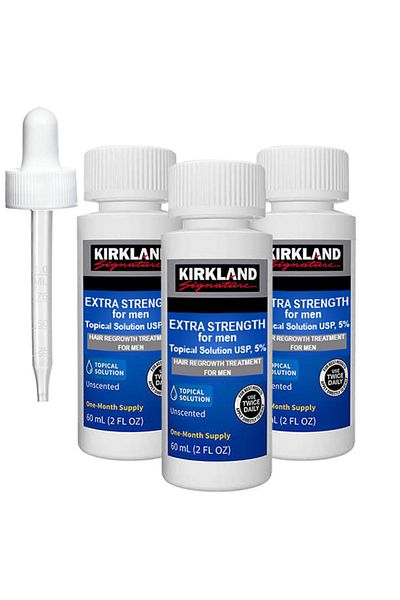 Kirkland Signature Set de tratament, Perrigo, Kirkland Signature, 5%, pentru stimularea creșterii părului și a bărbii, 3 x 60ml