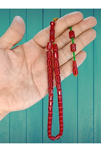 Anemore Collection ÇUBUK KEHRİBAR TESBİH DABBAS KIRMIZI RENK KAPSÜL KESİM T-827