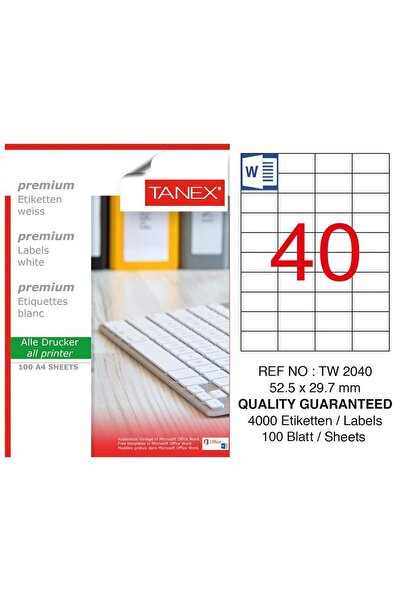 Tanex TW-2040 Etichetă pentru imprimantă 52,5 x 29,7 mm 4.000 bucăți - alb