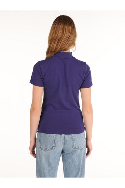 Colin's Slim Fit Half Turtleneck Women's Purple Short Sleeve T-Shirt