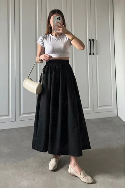 Thestiluxe Fusta lungă din țesătură popelin cu buzunar filet din bumbac cu textura moale 90 cm