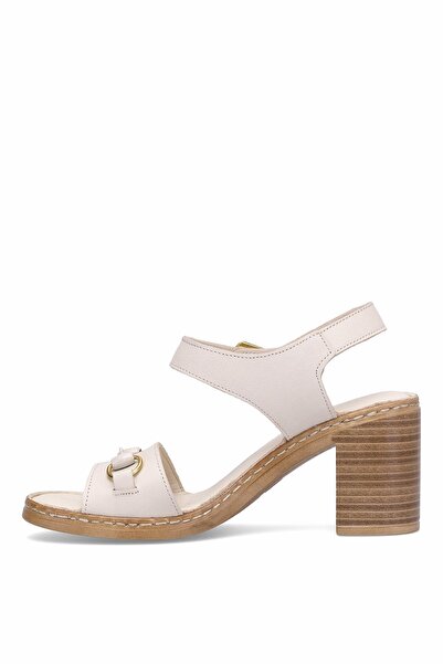 Mammamia D25Ys-2420 Women Genuine Leather Heeled Sandals Bone