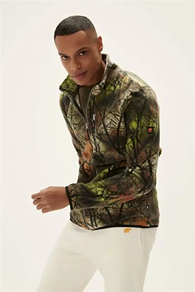 Bad Bear Equinox Full-zip Khaki Green Zippered Patterned Men's Fleece Sweatshirt