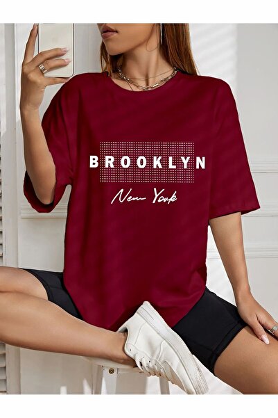 LAND MODA υπερμεγέθη μπλουζάκι με στάμπα BROOKN New York
