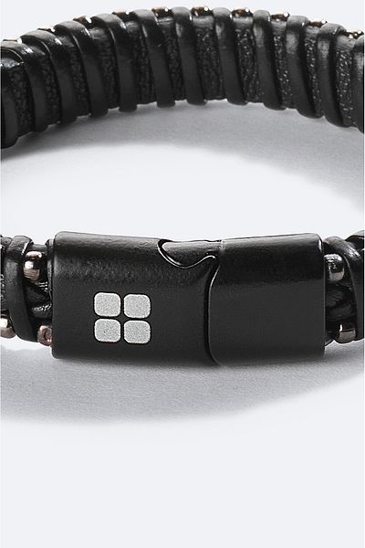Avva Men's Black Hematite Leather Bracelet A41Y9615