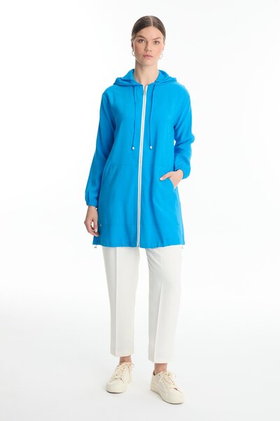 Zühre Ζακέτα με κουκούλα με φερμουάρ Τυρκουάζ C-0122