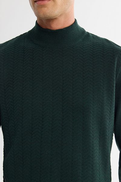 Avva Men's Green Half Turtleneck Textured Knitwear Sweater E 005108