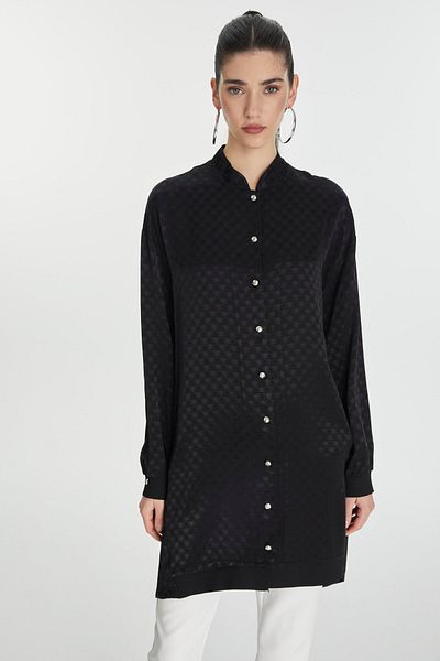 Zühre Jacquard Judge Collar Black Jacket C-0134