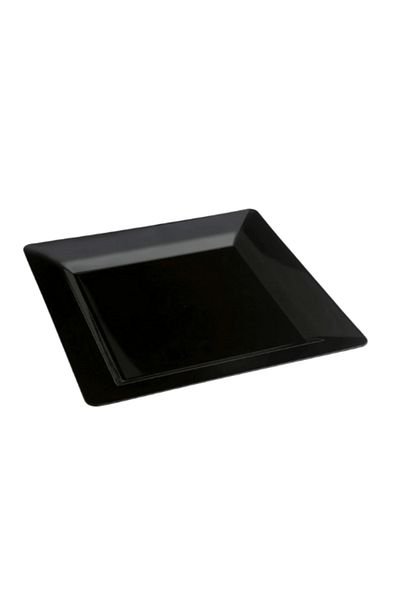 kidspartim Plastic Porcelain Look Square Black Plate 18 cm 10 Pieces