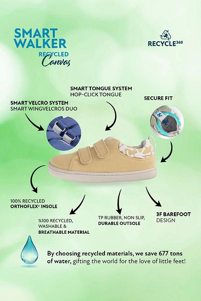 HOPFRÖG Smart Walker - Eco Κίτρινα Ανακυκλωμένα Καμβά Παιδικά Barefoot Παπούτσια