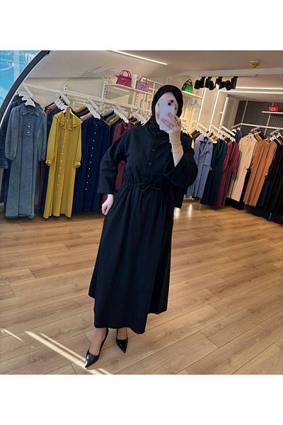 OlaLady Γυναικείο φόρεμα Hijab από βαμβακερό λινό με πλαϊνές τσέπες και κουμπιά μπροστά