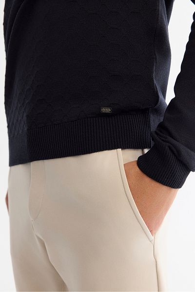Avva Men's Navy Blue Crew Neck Textured Knitwear Sweater E 005107