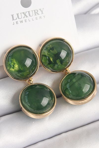 Skygo Brass Gold Color Dangle Green Enamel Circle Model Women's Earrings - Tj-Bkp10050