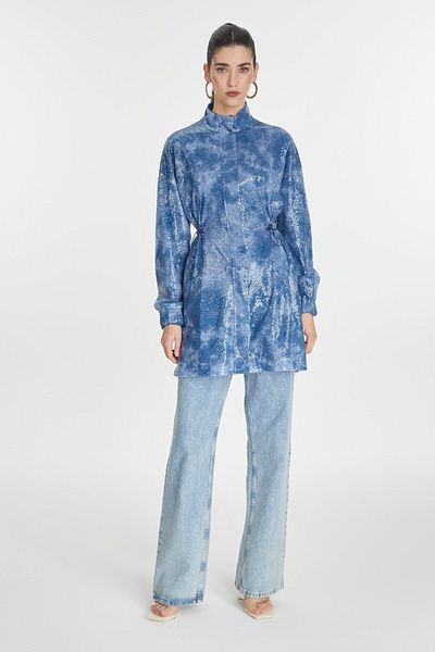 Zühre Patterned Indigo Sports Jacket C-0091
