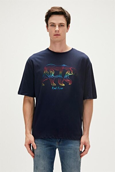 Bad Bear Walking Bad Lacivert Oversize T-shirt Baskılı Erkek Tişört
