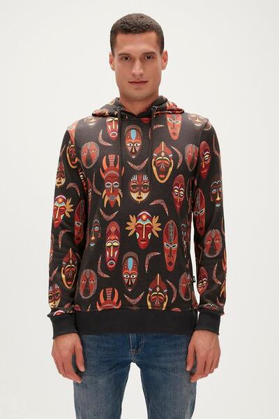 Bad Bear Totem Hoodie Antrasit Mask Desenli Kapüşonlu Erkek Sweatshirt