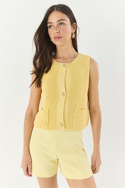 Bianco Lucci Women's Crew Neck Gold Button Detailed Zero Sleeve Knitted Vest Ty251001 60283265