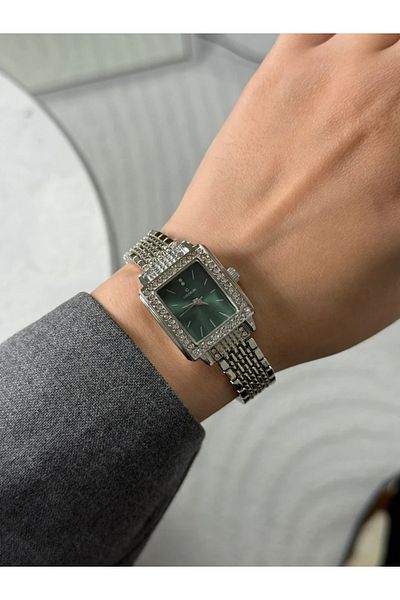 RoseandRoses Delona New Season Thin Chain Cord Women Wrist Watch Silver (Green Dial)