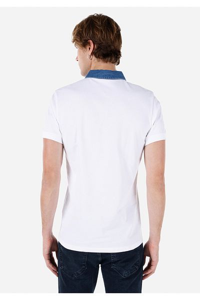 Colin's Tricou alb cu mânecă scurtă pentru bărbați, slim fit, cu gât polo