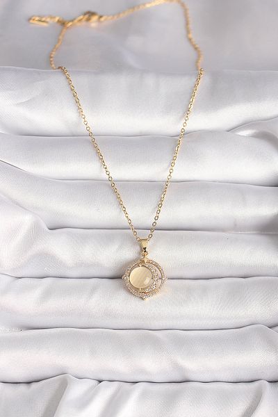 Skygo 316L Steel Gold Color Zircon Stone Yellow Pearlescent Crescent Model Women's Necklace - Tj-Bko9705