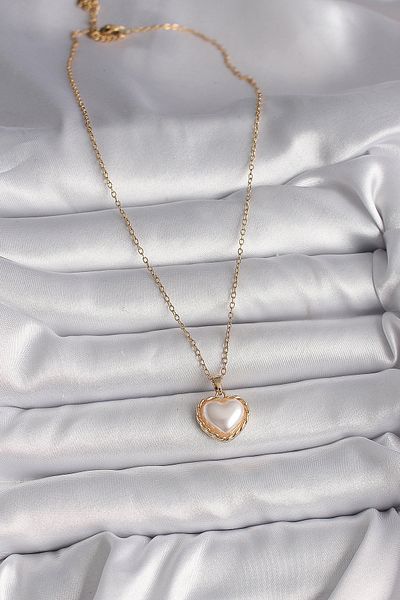 Skygo 316L Steel Gold Color Chain 3D Pearl Heart Model Women's Necklace - Tj-Bko9713