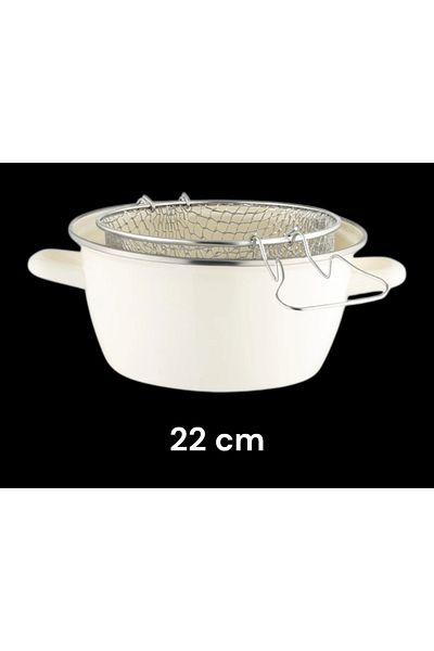 Madame Coco Salentino Frying Pot 22 White with Enamel Strainer Ideal for Frying and Sautéing