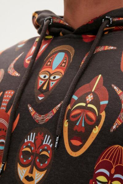 Bad Bear Totem Hoodie Antrasit Mask Desenli Kapüşonlu Erkek Sweatshirt