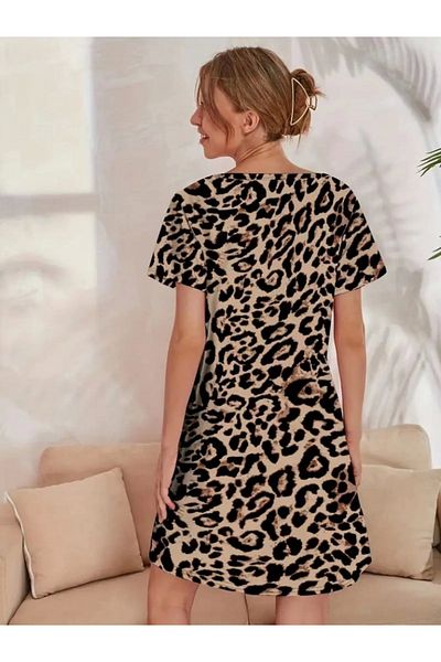 Butik Women's Short Sleeve Crew Neck Digital Printed Single Jersey Dress