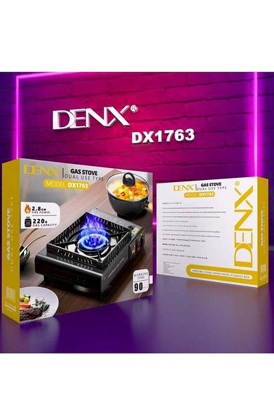 Denx موقد غاز محمول للتخييم والاستخدام الخارجي مقاس 34×28×8 سم
