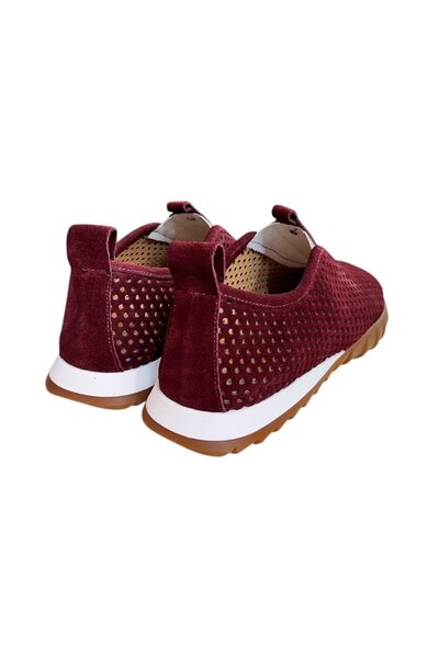 TUFAN SHOES Bordo Hakiki Deri Süet Delikli Comfort Taban Spor Ayakkabı