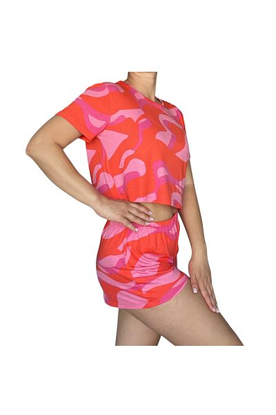 Merlot T-Shirt Shorts Knitted Pajama Set