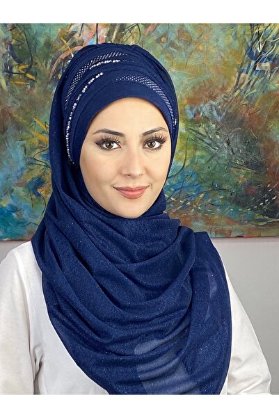 BUTİKAMBAR Simli Boncuk Detaylı El İşi Drapeli Şal