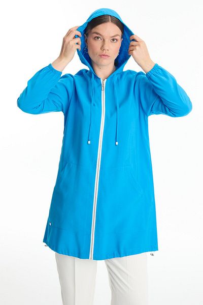 Zühre Hooded Zippered Turquoise Cardigan C-0122
