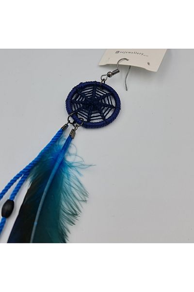 SE Jewellery Collection Selin Ersoy Bohemian Style Feather Detailed Dream Catcher Model Hanging Single Earring