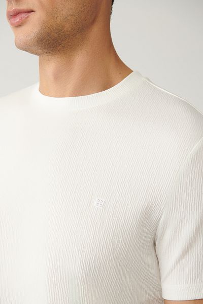 Avva Weißes Herren-T-Shirt mit Rundhalsausschnitt aus Jacquard A41y1322