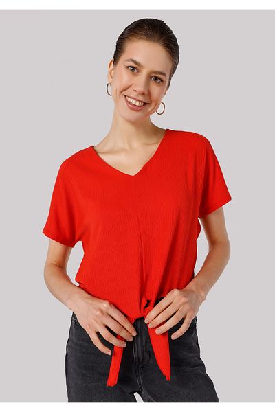 Colin's Regular Fit V-Neck Plain Women's Red Short Sleeve T-Shirt