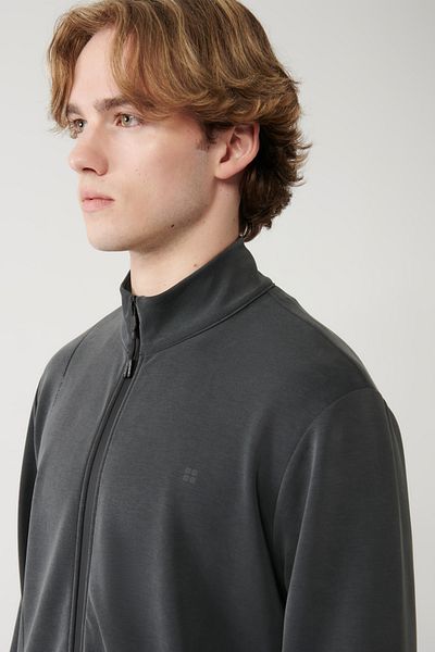 Avva Men's Anthracite Stand Collar Printed Soft Touch Printed Sweatshirt A41Y1225