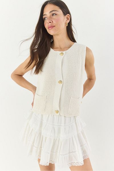 Bianco Lucci Women's Crew Neck Gold Button Detailed Zero Sleeve Knitted Vest Ty251001 60283265