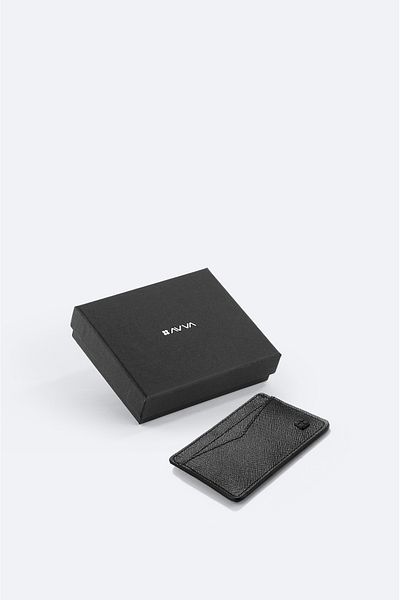 Avva Men's Black 100% Leather Gift Box Card Holder B 009551