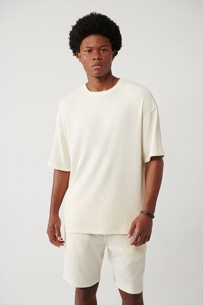 Avva Ανδρικό μπλουζάκι Ecru Crew Neck Jacquard Basic A41y1311