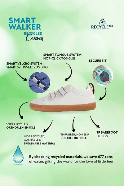HOPFRÖG Smart Walker - Pantofi alb din pânză reciclată pentru copii